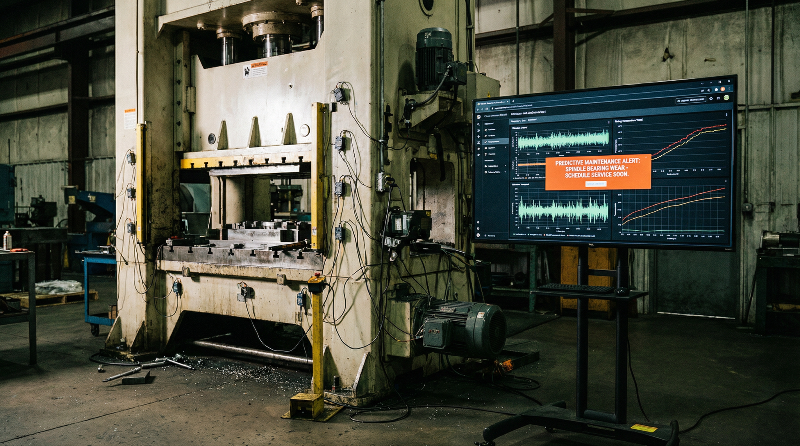 Vibration sensor mounted on industrial equipment for real-time condition monitoring